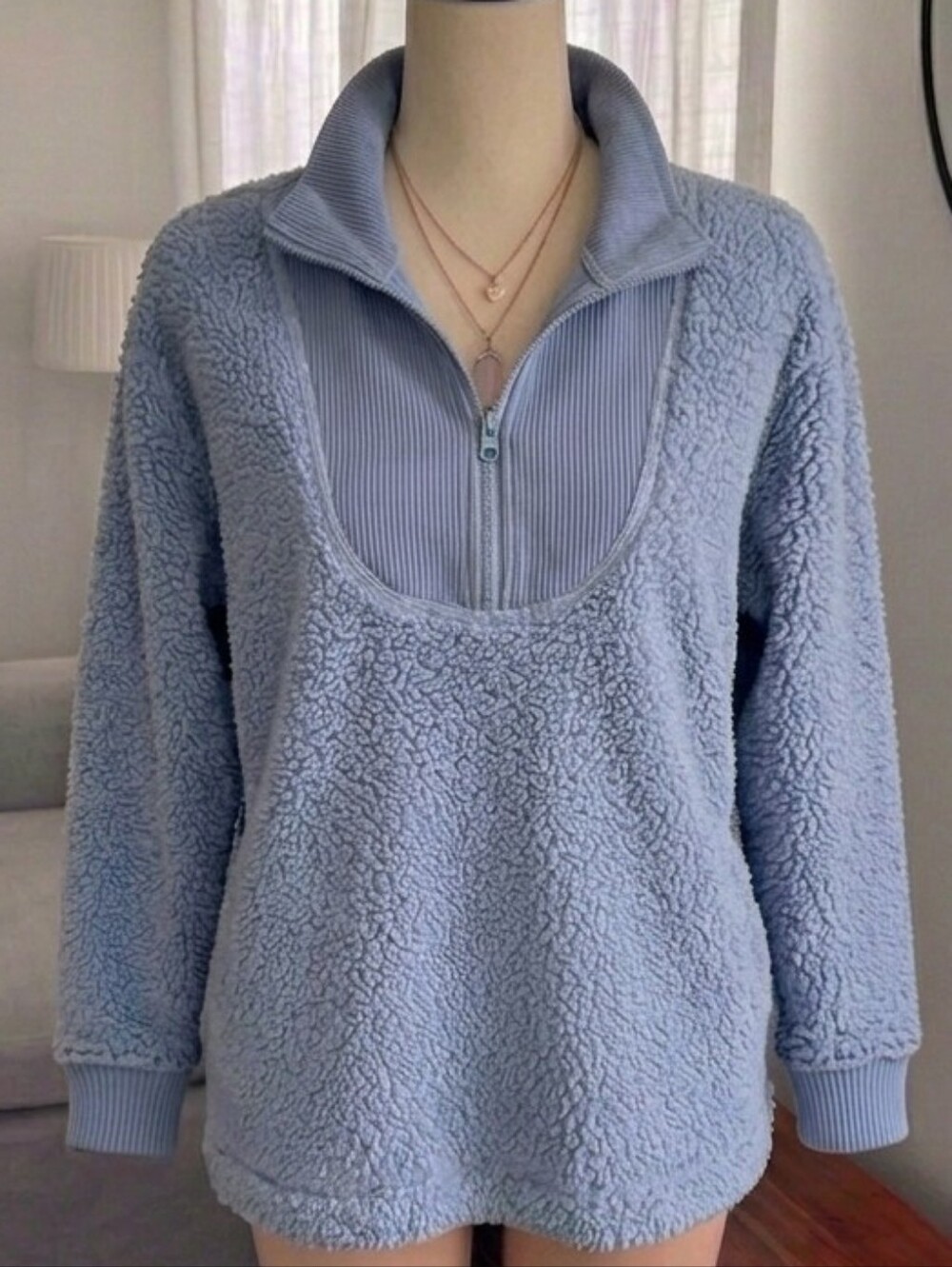 Aerie Teddy Sherpa Quarter-Zip  Oversized Sporty Fleece Pullover Small